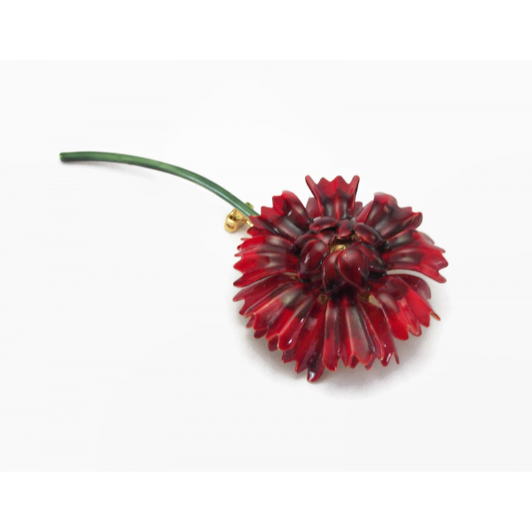 Vintage 1960s signed Sandor Red Enamel Flower Brooch or Lapel Pin