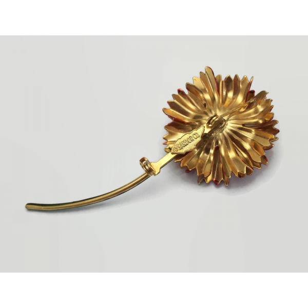 Vintage 1960s signed Sandor Red Enamel Flower Brooch or Lapel Pin