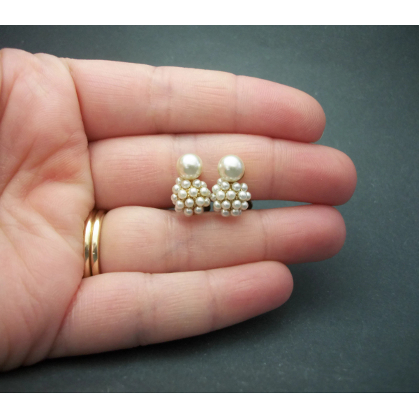 Vintage Dainty Pearl Clip on Earrings Small Wedding Bride Bridal Jewelry