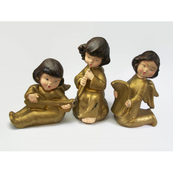 Mid Century Vintage Set Gold Plastic Angel Figurines Made in Italy Cherubs