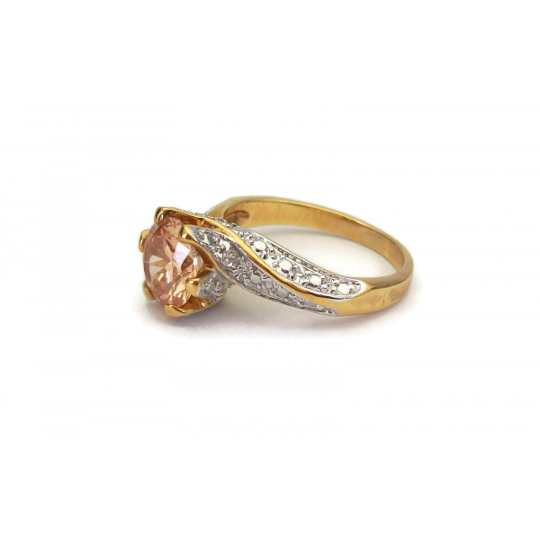 Vintage Women's Champagne Crystal Gold Ring with Silver Accents  Size 6 3/4