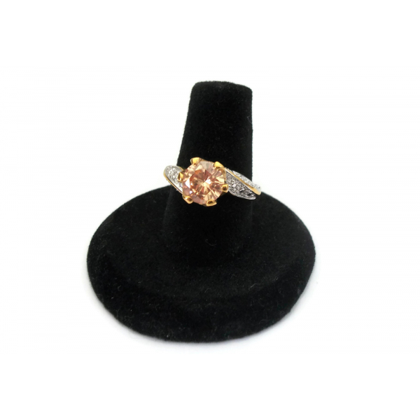 Vintage Women's Champagne Crystal Gold Ring with Silver Accents  Size 6 3/4