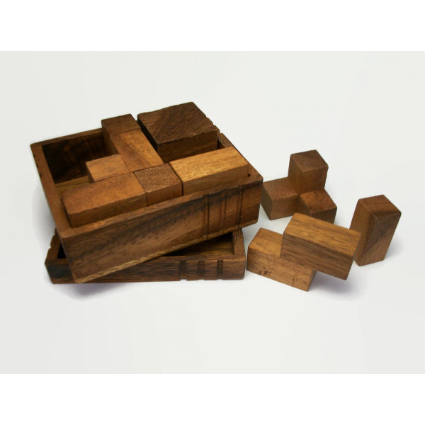 Vintage Wood Box of Puzzle Blocks Wooden Puzzle Toy Game Home Decor