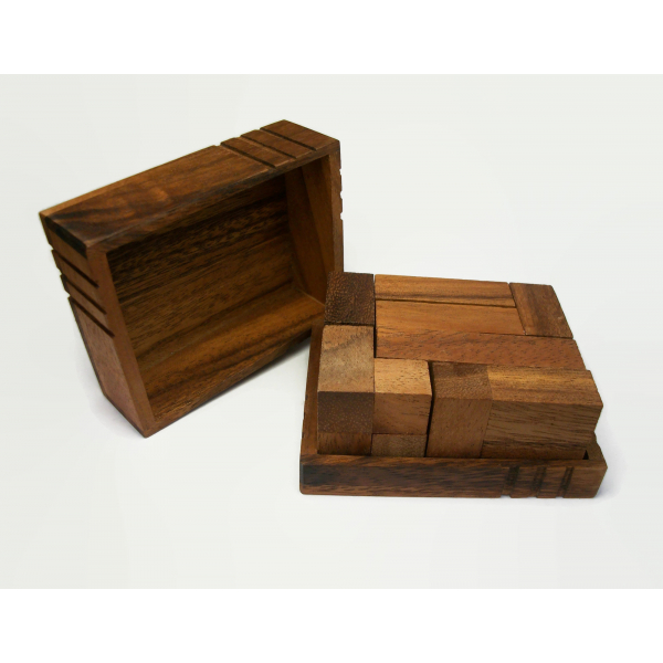 Vintage Wood Box of Puzzle Blocks Wooden Puzzle Toy Game Home Decor