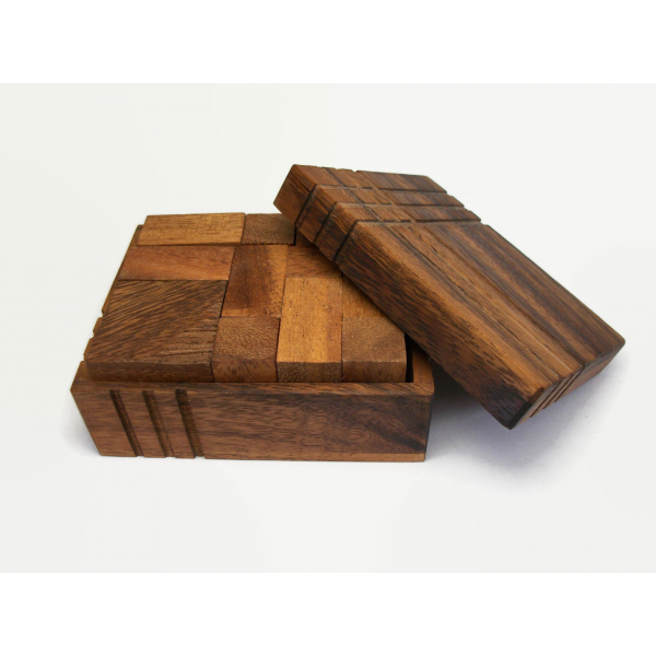 Vintage Wood Box of Puzzle Blocks Wooden Puzzle Toy Game Home Decor