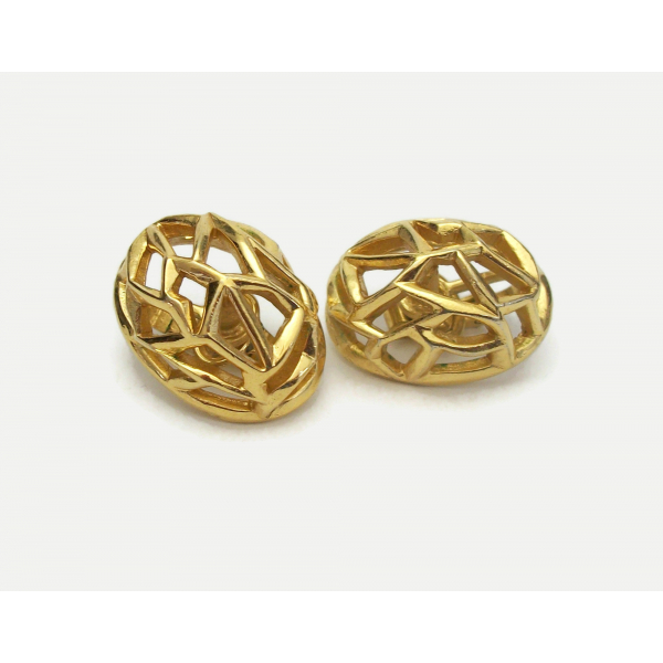 Vintage Crown Trifari Gold Geometric Clip on Earrings