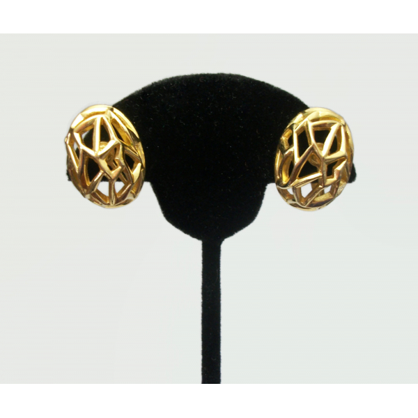 Vintage Crown Trifari Gold Geometric Clip on Earrings