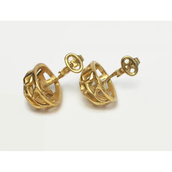 Vintage Crown Trifari Gold Geometric Clip on Earrings