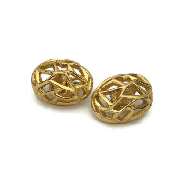 Vintage Crown Trifari Gold Geometric Clip on Earrings