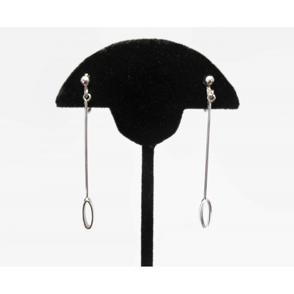 Minimalist Long Silver Pendulum Dangle Drop Clip on Earrings
