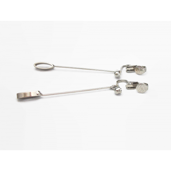 Minimalist Long Silver Pendulum Dangle Drop Clip on Earrings