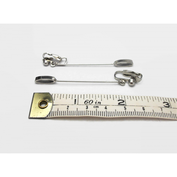 Minimalist Long Silver Pendulum Dangle Drop Clip on Earrings