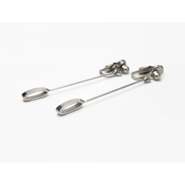 Minimalist Long Silver Pendulum Dangle Drop Clip on Earrings