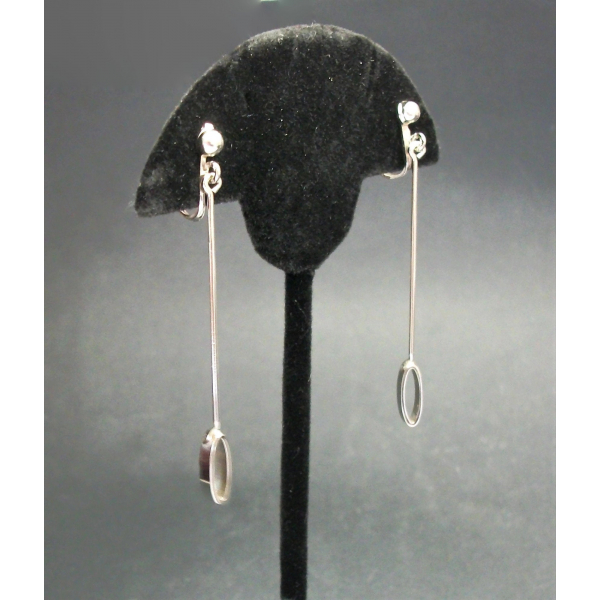 Minimalist Long Silver Pendulum Dangle Drop Clip on Earrings