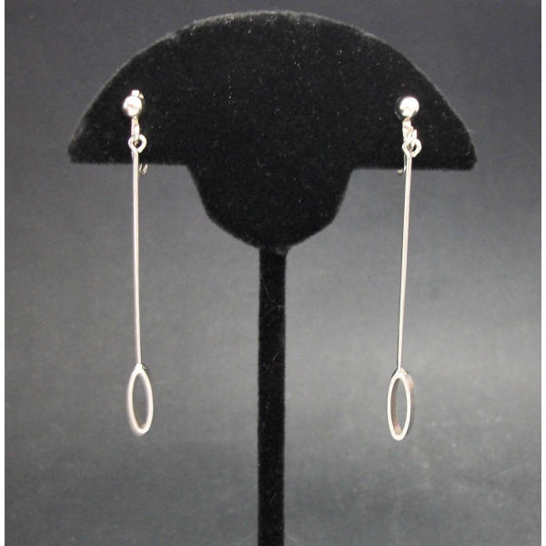 Minimalist Long Silver Pendulum Dangle Drop Clip on Earrings