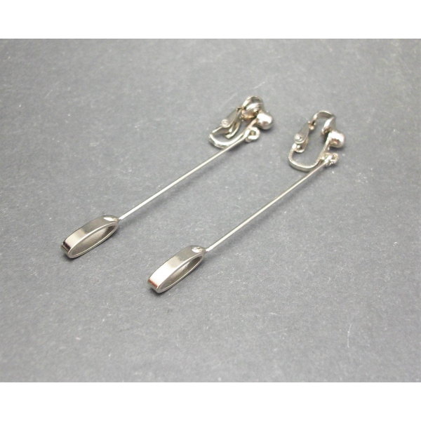 Minimalist Long Silver Pendulum Dangle Drop Clip on Earrings