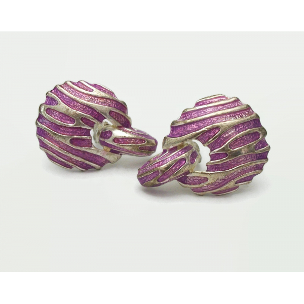Vintage Purple and Silver Tone Animal Stripe Doorknocker Clip on Earrings