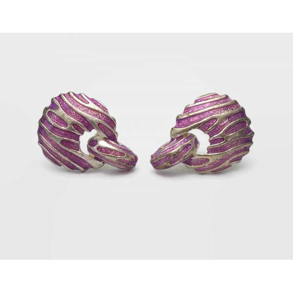 Vintage Purple and Silver Tone Animal Stripe Doorknocker Clip on Earrings