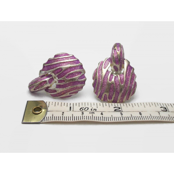 Vintage Purple and Silver Tone Animal Stripe Doorknocker Clip on Earrings