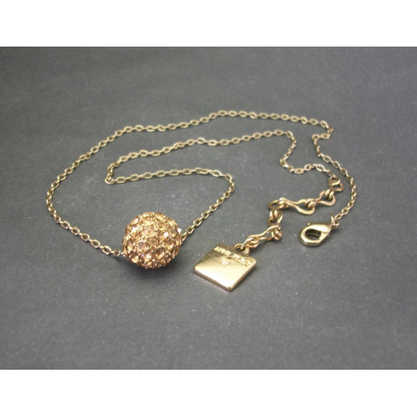Vintage Anne Klein Topaz Colored Crystal Ball Pendant Necklace rhinestone ball