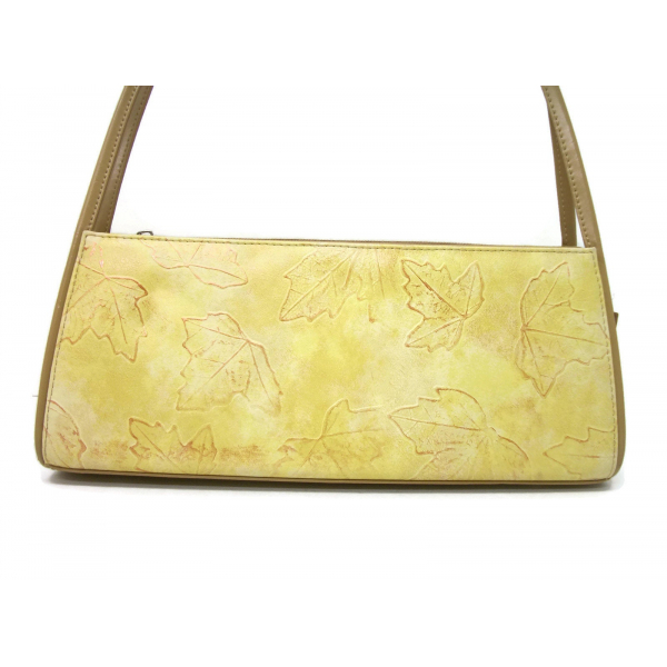 Vintage Autumn Leaf Print Yellow and Tan Handbag Vinyl Top Handle