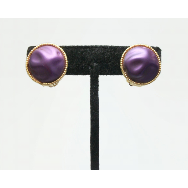Vintage Signed Coro Purple and Gold Tone Clip on Earrings Nugget Shaped