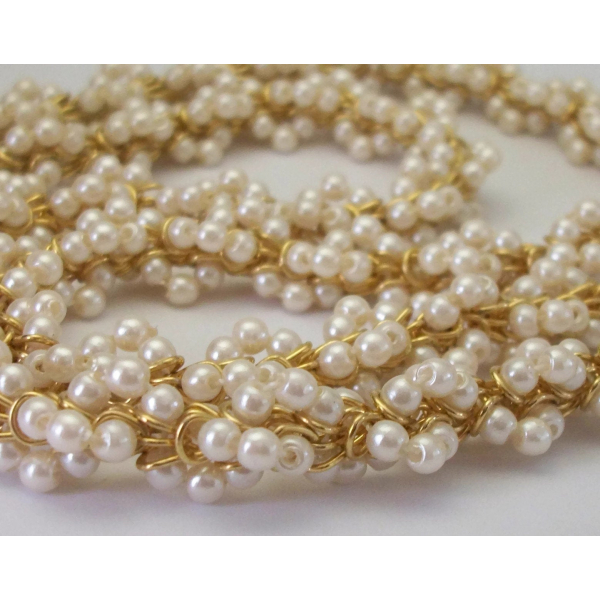 Vintage Pearl Cluster Twist Gold Tone Rope Necklace 24 inch Long Bridal