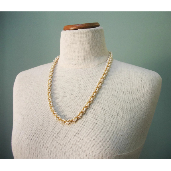 Vintage Pearl Cluster Twist Gold Tone Rope Necklace 24 inch Long Wedding