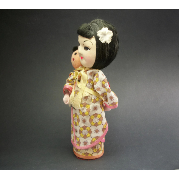 Vintage Asian Woman and Child Doll Mother and Baby Folk Art Doll