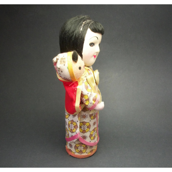 Vintage Asian Woman and Child Doll Mother and Baby Folk Art Doll