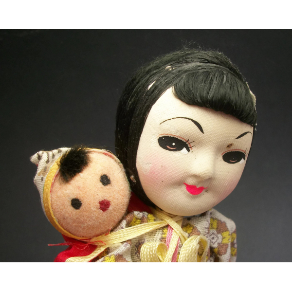 Vintage Asian Woman and Child Doll Mother and Baby Folk Art Doll