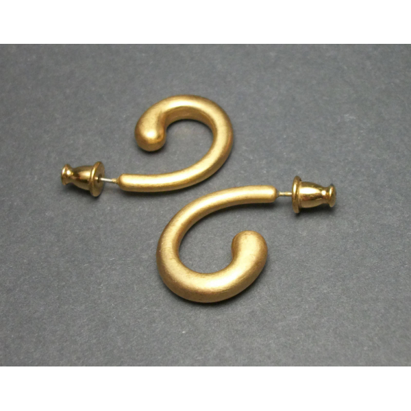 Vintage Monet Gold Tone Curl Hoop Earrings Gold Swirl Hoop Surgical Steel Posts