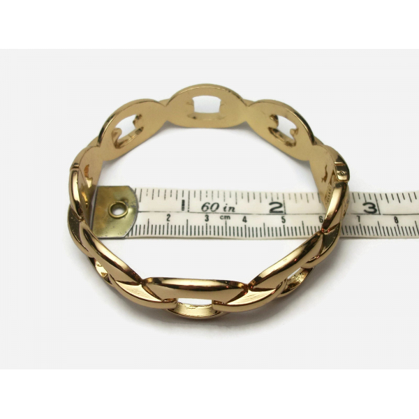 Vintage Gold Chain Link Bangle Bracelet US Size 7 Inch Hinged Bangle Clamper