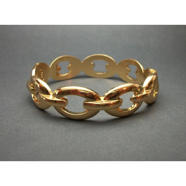 Vintage Gold Chain Link Bangle Bracelet US Size 7 Inch Hinged Bangle Clamper