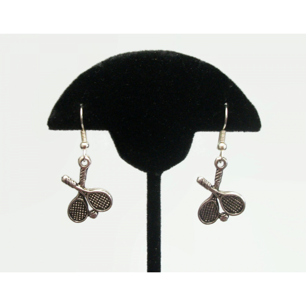 Vintage Tennis Racket Racquet Dangle Earrings Silver Tennis Player Jewelry