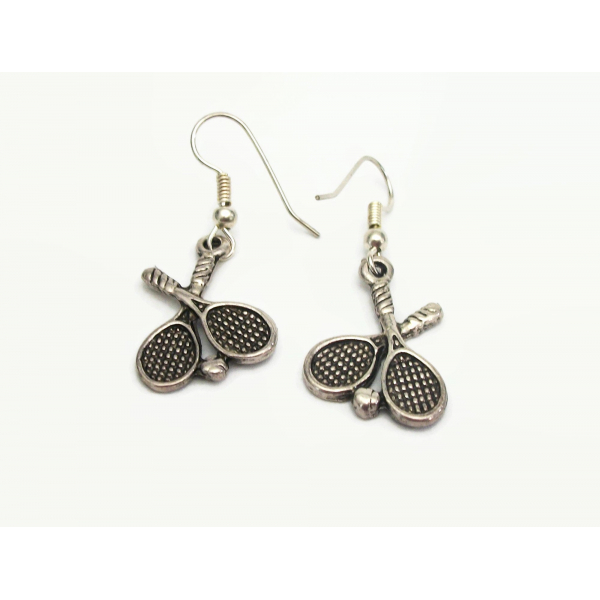 Vintage Tennis Racket Racquet Dangle Earrings Silver Tennis Player Jewelry