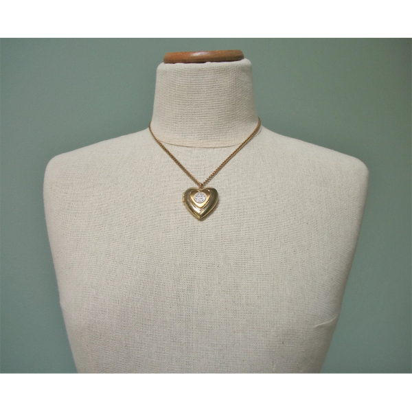 Vintage Heart Shaped Locket Pendant Necklace Gold Tone Silver Tone ...