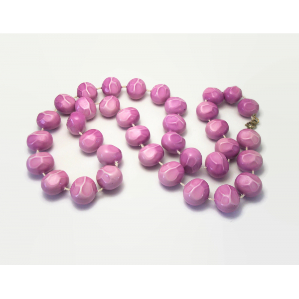 Vintage Light Purple Mottled Bead Necklace 24 inch Chunky Acrylic Plastic Beads