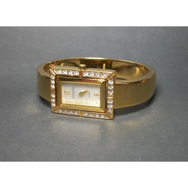 Joan Rivers Gold Tone Pave Crystal Quartz Watch & Reversible Bangle Bracelet