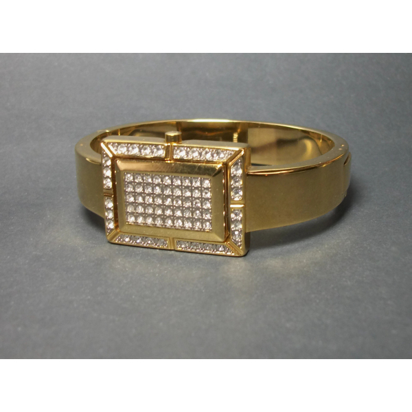 Joan Rivers Gold Pave Crystal Quartz Watch & Reversible Hinged Bangle Bracelet O