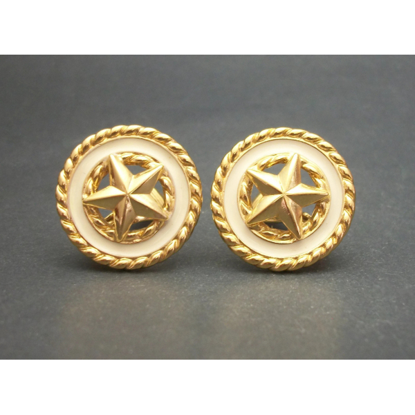 Monet white and gold round star clip on earrings