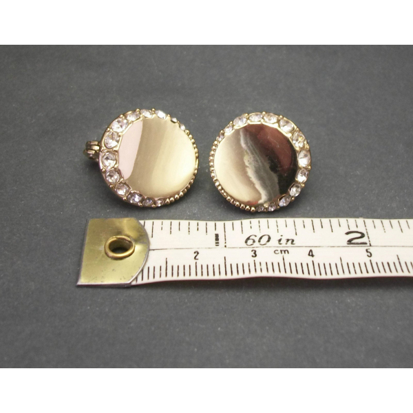 Vintage Monet Gold Disc Clip on Earrings with Clear Crystals
