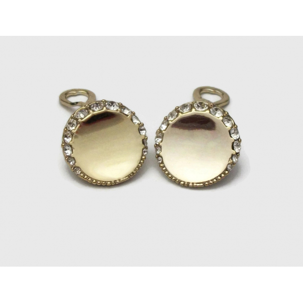 Vintage Monet Gold Disc Clip on Earrings with Clear Crystals