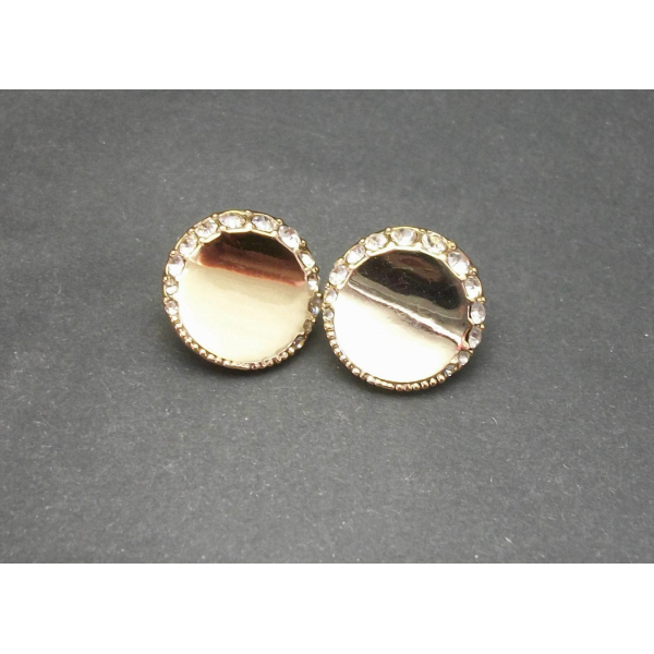 Vintage Monet Gold Disc Clip on Earrings with Clear Crystals