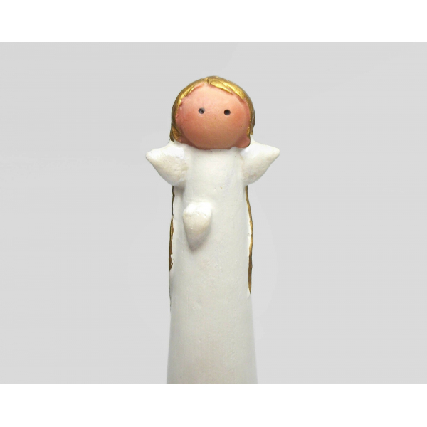 Minimalist 4 1/4 inch tall Thin Angel Figurine White Resin Angel with Tiny Wings