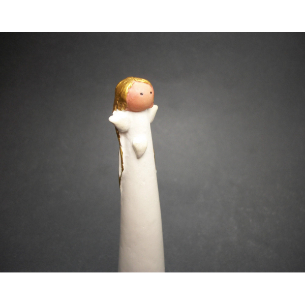 Minimalist 4 1/4 inch tall Thin Angel Figurine White Resin Angel with Tiny Wings
