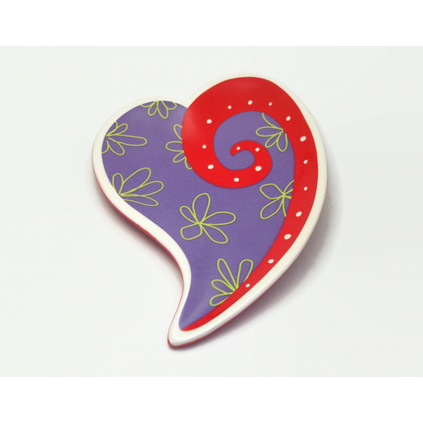 Vintage Purple and Red Heart Shaped Trinket Dish Floral Porcelain Ring Dish