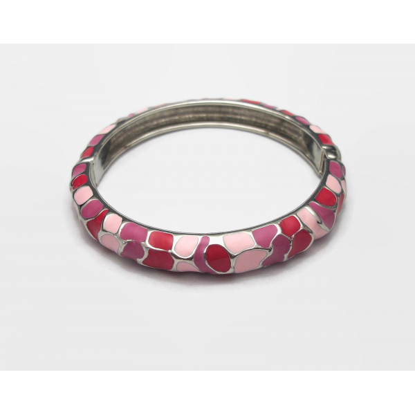 Vintage Pink and Red Enamel Hinged Bangle Clamper Bracelet