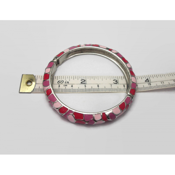 Vintage Pink and Red Enamel Hinged Bangle Clamper Bracelet