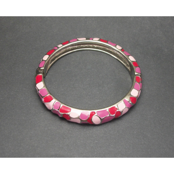 Vintage Pink and Red Enamel Hinged Bangle Clamper Bracelet